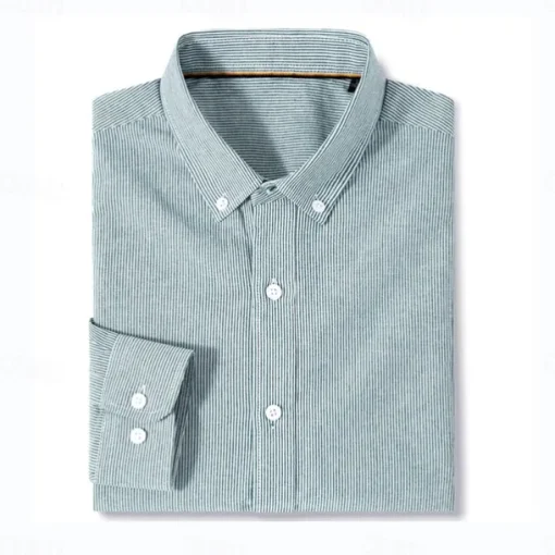 Men's Oxford Shirt Light Khaki Light Green Light Grey Long Sleeve Striped Button Down Collar School Wedding Buttons Clothing Apparel Neutral Fashion Daily