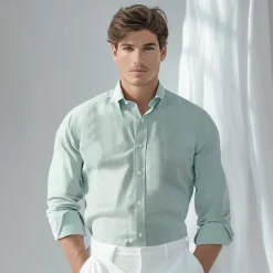 Men's Oxford Shirt Light Khaki Light Green Light Grey Long Sleeve Striped Button Down Collar School Wedding Buttons Clothing Apparel Neutral Fashion Daily
