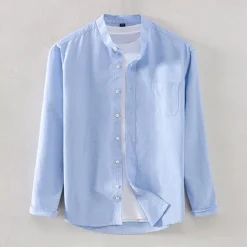 Men's Oxford Shirt White Navy Blue Blue Orange Light Grey Long Sleeve Standing Collar School Wedding Buttons Clothing Apparel Neutral Fashion Daily