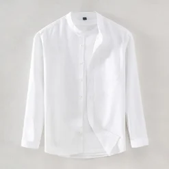 Men's Oxford Shirt White Navy Blue Blue Orange Light Grey Long Sleeve Standing Collar School Wedding Buttons Clothing Apparel Neutral Fashion Daily