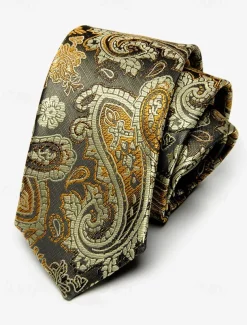 Men's Paisley Faux Silk Tie – Classic Vintage-Style Floral Pattern Necktie for Formal and Business Attire