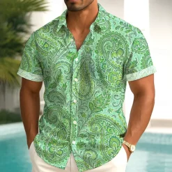 Men's Paisley Floral Print Flowers Shirt Summer Shirt Button Up Shirt Short Sleeve Ethnic Vintage Retro Outdoor Vacation Dailywear Summer Spring Turndown 3D Print Collared Shirts Front One Pocket