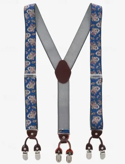 Men's Paisley Pattern Adjustable Suspenders – Fashionable Y-Back Clip-On Braces for Formal and Casual Wear