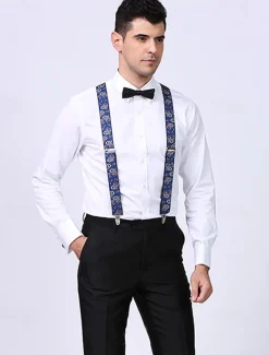 Men's Paisley Pattern Adjustable Suspenders – Fashionable Y-Back Clip-On Braces for Formal and Casual Wear