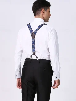 Men's Paisley Pattern Adjustable Suspenders – Fashionable Y-Back Clip-On Braces for Formal and Casual Wear