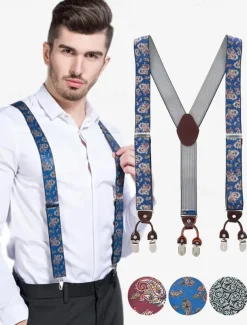 Men's Paisley Pattern Adjustable Suspenders – Fashionable Y-Back Clip-On Braces for Formal and Casual Wear