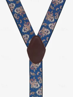 Men's Paisley Pattern Adjustable Suspenders – Fashionable Y-Back Clip-On Braces for Formal and Casual Wear