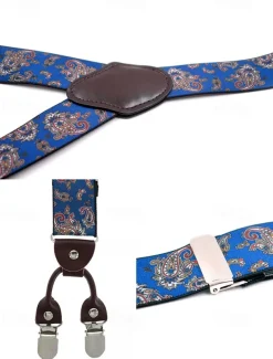 Men's Paisley Pattern Adjustable Suspenders – Fashionable Y-Back Clip-On Braces for Formal and Casual Wear