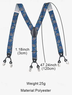 Men's Paisley Pattern Adjustable Suspenders – Fashionable Y-Back Clip-On Braces for Formal and Casual Wear