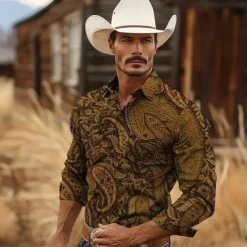 Men's Paisley Western Shirt Cowboy Shirt Long Sleeve Vintage Western Style Tribal Outdoor Vacation Horse Race Spring & Summer Turndown Print Button-Down Dark Red Black Yellow Navy Blue Royal Blue