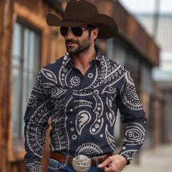 Men's Paisley Western Shirt Cowboy Shirt Long Sleeve Vintage Western Style Tribal Outdoor Vacation Horse Race Spring & Summer Turndown Print Button-Down Dark Red Black Yellow Navy Blue Royal Blue