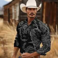 Men's Paisley Western Shirt Cowboy Shirt Long Sleeve Vintage Western Style Tribal Outdoor Vacation Horse Race Spring & Summer Turndown Print Button-Down Dark Red Black Yellow Navy Blue Royal Blue