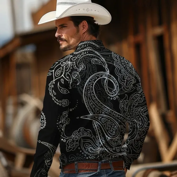 Men's Paisley Western Shirt Cowboy Shirt Long Sleeve Vintage Western Style Tribal Outdoor Vacation Horse Race Spring & Summer Turndown Print Button-Down Dark Red Black Yellow Navy Blue Royal Blue