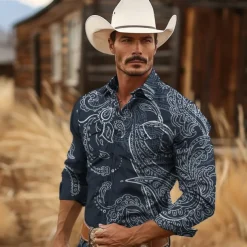 Men's Paisley Western Shirt Cowboy Shirt Long Sleeve Vintage Western Style Tribal Outdoor Vacation Horse Race Spring & Summer Turndown Print Button-Down Dark Red Black Yellow Navy Blue Royal Blue