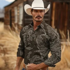 Men's Paisley Western Shirt Cowboy Shirt Long Sleeve Vintage Western Style Tribal Outdoor Vacation Horse Race Spring & Summer Turndown Print Button-Down Dark Red Black Yellow Navy Blue Royal Blue