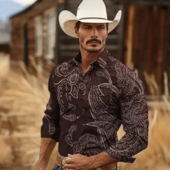 Men's Paisley Western Shirt Cowboy Shirt Long Sleeve Vintage Western Style Tribal Outdoor Vacation Horse Race Spring & Summer Turndown Print Button-Down Dark Red Black Yellow Navy Blue Royal Blue