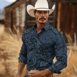 Men's Paisley Western Shirt Cowboy Shirt Long Sleeve Vintage Western Style Tribal Outdoor Vacation Horse Race Spring & Summer Turndown Print Button-Down Dark Red Black Yellow Navy Blue Royal Blue