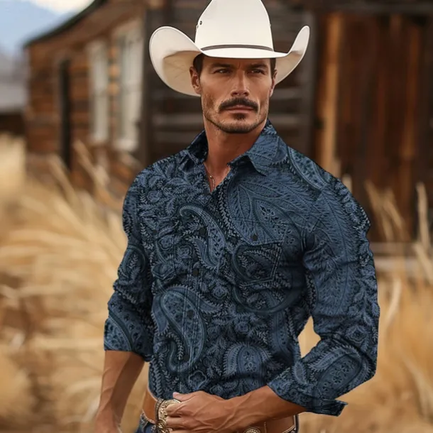 Men's Paisley Western Shirt Cowboy Shirt Long Sleeve Vintage Western Style Tribal Outdoor Vacation Horse Race Spring & Summer Turndown Print Button-Down Dark Red Black Yellow Navy Blue Royal Blue