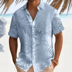 Men's Palm Leaf Casual Shirt Summer Hawaiian Shirt Aloha Shirt Short Sleeve Hawaiian Resort Vacation Casual Summer Spring Turndown Button Up White Pink Blue Green Beige