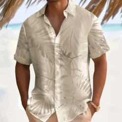 Men's Palm Leaf Casual Shirt Summer Hawaiian Shirt Aloha Shirt Short Sleeve Hawaiian Resort Vacation Casual Summer Spring Turndown Button Up White Pink Blue Green Beige