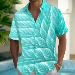 Men's Palm Leaf Tropical Plants Shirt Summer Hawaiian Shirt Button Up Shirt Short Sleeve Hawaiian Vacation Holiday Beach Wear Summer Spring Turndown 3D Print Collared Shirts Front One Pocket Blue