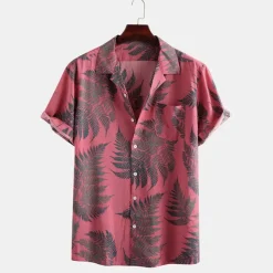 Men's Palm Leaf Tropical Plants Shirt Summer Hawaiian Shirt Camp Collar Shirt Short Sleeve Shirt Collar Turndown Fashion Hawaiian Designer Outdoor Vacation Street Yellow Pink Green Print S M L