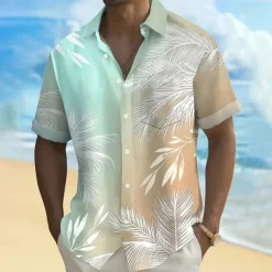 Men's Palm Tree Gradient Color Tropical Plants Summer Hawaiian Shirt Button Up Shirt Aloha Shirt Short Sleeve Hawaiian Resort Vacation Holiday Beach Wear Summer Spring Turndown Collared Shirts Front