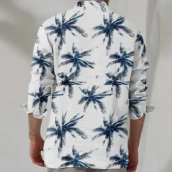 Men's Palm Tree Summer Hawaiian Shirt Aloha Shirt Long Sleeve Hawaiian Beach Vacation Summer Spring Turndown Button Up Blue Purple Green