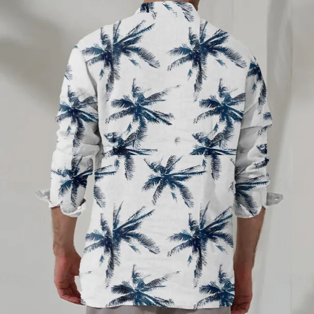 Men's Palm Tree Summer Hawaiian Shirt Aloha Shirt Long Sleeve Hawaiian Beach Vacation Summer Spring Turndown Button Up Blue Purple Green