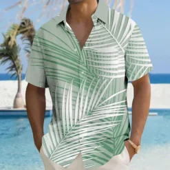 Men's Palm Tree Tropical Plants Shirt Summer Hawaiian Shirt Button Up Shirt Short Sleeve Hawaiian Resort Vacation Holiday Beach Wear Summer Turndown 3D Print Collared Shirts Front One Pocket Blue
