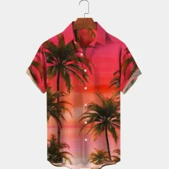 Men's Palm Tree Tropical Plants Shirt Summer Hawaiian Shirt Aloha Shirt Short Sleeves Shirt Turndown Tropical Fashion Hawaiian Outdoor Street Hawaiian Red Blue Orange S M L