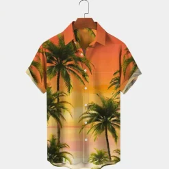 Men's Palm Tree Tropical Plants Shirt Summer Hawaiian Shirt Aloha Shirt Short Sleeves Shirt Turndown Tropical Fashion Hawaiian Outdoor Street Hawaiian Red Blue Orange S M L
