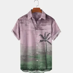 Men's Palm Tree Tropical Plants Shirt Summer Hawaiian Shirt Aloha Shirt Short Sleeves Shirt Turndown Tropical Fashion Hawaiian Outdoor Street Hawaiian Pink Blue Green S M L