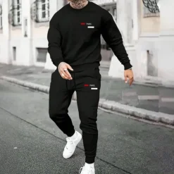Men's Paris 2pcs 3D Sweatshirt Sets Tracksuit Pullover Sweatshirt Long Sleeve Long pants Crew Neck Sporty Casual Daily Casual 3D Print Spring Fall Winter Black Blue Red