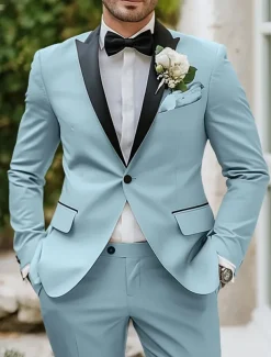 Men's Party Prom Suits Pink Sky Blue Fashion Solid Colored Standard Fit 2 Piece Single Breasted One-button