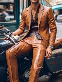 Men's Party Suits Notch Black Brown Casual Solid Colored Tailored Fit 2 Piece Single Breasted Two-buttons