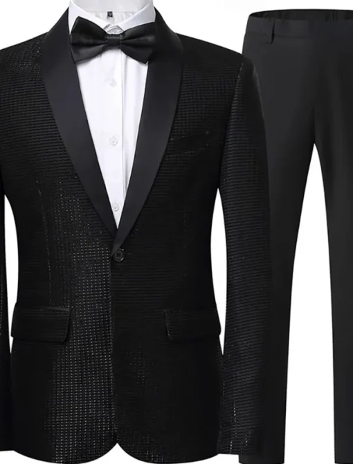 Men's Party Tuxedos Shawl Lapel Silver Black Punk Disco Solid Colored Standard Fit 2 Piece Single Breasted One-button