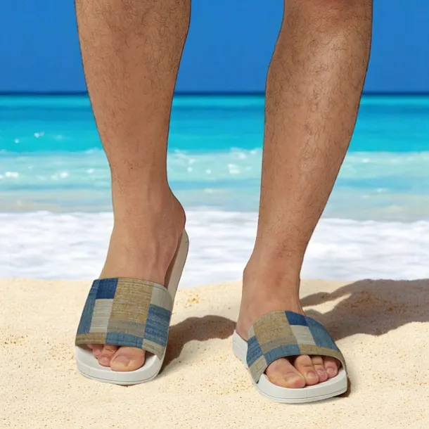 Men's Patchwork Designed Slide Sandals – Casual & Stylish Style for Men in Beach Vacations, Poolside Relaxing & Daily Summer Wear