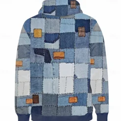 Men's Patchwork Hoodies Fashion Daily Long Sleeve Hooded Holiday Travel Streetwear Blue Brown Drawstring Zipper Pocket Fall Winter Designer