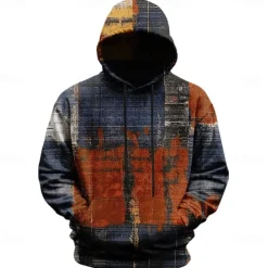 Men's Patchwork Hoodies Fashion Cool Long Sleeve Crew Neck Holiday Going out Streetwear Blue Drawstring Fall Winter Designer
