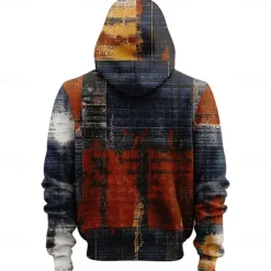 Men's Patchwork Hoodies Fashion Cool Long Sleeve Crew Neck Holiday Going out Streetwear Blue Drawstring Fall Winter Designer