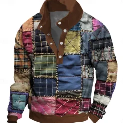 Men's Patchwork Sweatshirt Sweatshirt Long Sleeve Sweatshirt Crew Neck Fashion Daily Simple Print Vacation Holiday Going out Buttons Winter