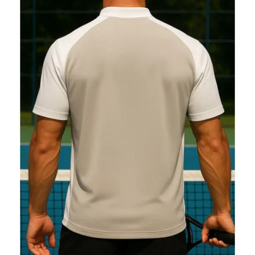 Men's Patchwork Tennis Top Short Sleeves Patchwork Quick Dry Breathable Tennis Golf Pickleball Zip Collar White Green Khaki Tennis Clothing