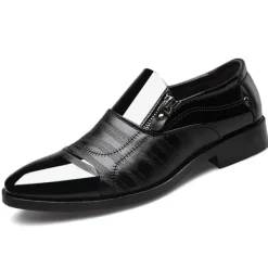 Men's Patent Faux Leather Business Dress Shoes with Zipper Detail and Glossy Finish