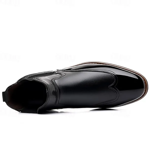 Men's Patent Faux Leather Chelsea Boots – Classic Wingtip Brogue Design for Formal and Casual Occasions
