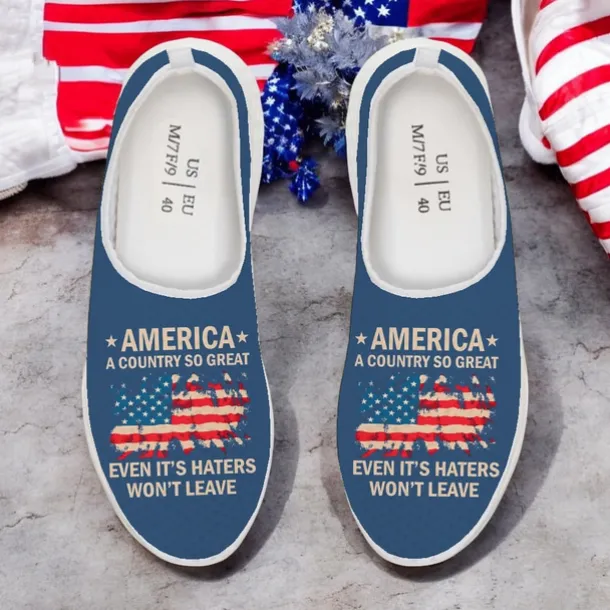 Men's Patriotic Breathable Slip-On Shoes - USA Flag Print Sneakers for Independence Day and Casual Wear