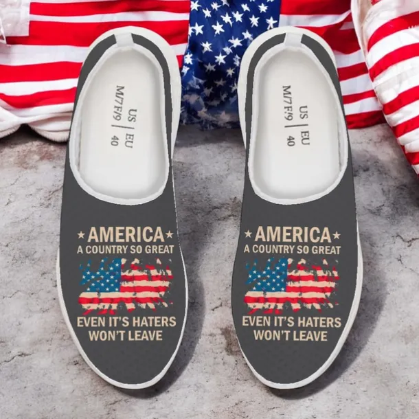 Men's Patriotic Breathable Slip-On Shoes - USA Flag Print Sneakers for Independence Day and Casual Wear