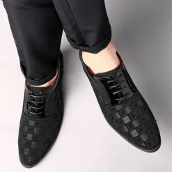 Men's Patterned Lace-Up Block Heel Dress Shoes – Blue and Black Geometric Design for Christmas Party, Formal, and Dance Events