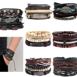Men's 1PC Cuff Links Leather Bracelet Memory Wire Bracelets Gift Daily Classic Retro Punk Classic Black / Silver Red / Orange Light Brown