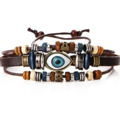 Men's 1PC Cuff Links Leather Bracelet Memory Wire Bracelets Gift Daily Classic Retro Punk Classic Black / Silver Red / Orange Light Brown